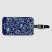 Doodle Paisley Pattern Dark Blue Bagagelabel (Voorkant (horizontaal))