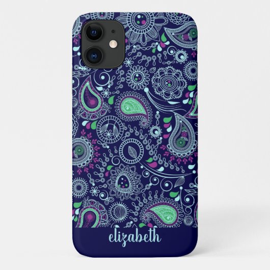 Doodle Paisley Pattern Dark Blue Case-Mate iPhone Case (Achterkant)