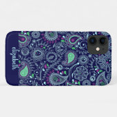 Doodle Paisley Pattern Dark Blue Case-Mate iPhone Case (Achterkant (horizontaal))
