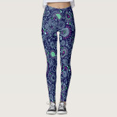 Doodle Paisley Pattern Dark Blue Leggings (Voorkant)
