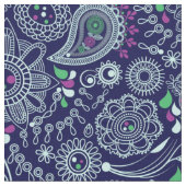 Doodle Paisley Pattern Dark Blue Stof (Close Up)