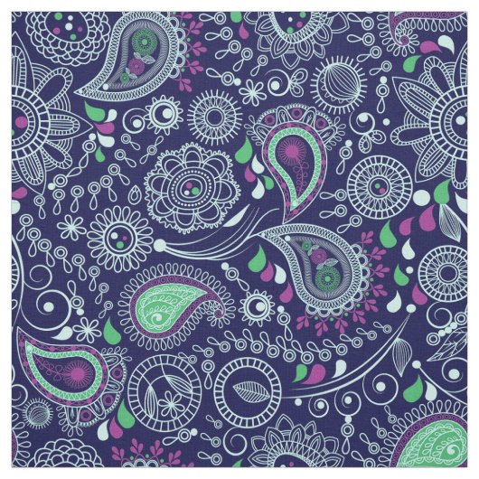 Doodle Paisley Pattern Dark Blue Stof (Swatch)