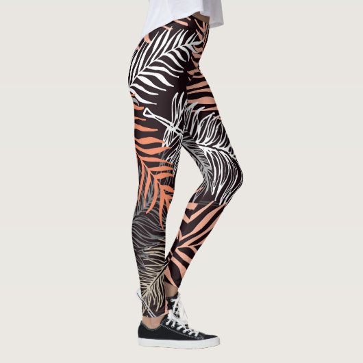 Doodle Palm: Hand-getrokken bladpatroon. Leggings (Rechts)