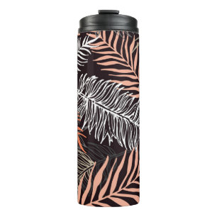 Doodle Palm: Hand-getrokken bladpatroon. Thermosbeker