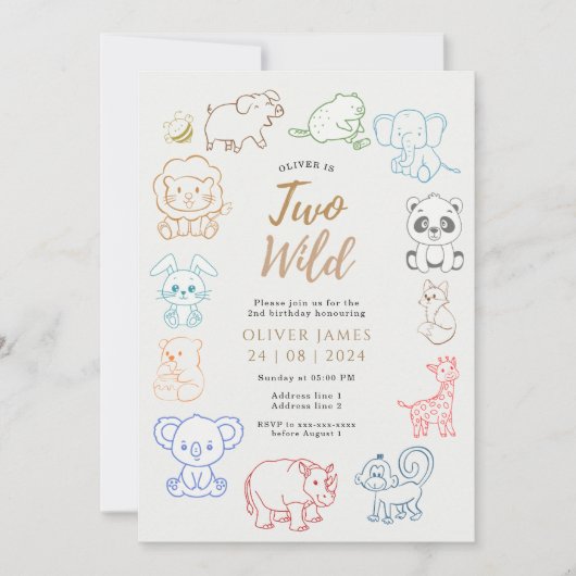 Doodle Party Animals 2e verjaardag Kaart (Voorkant)