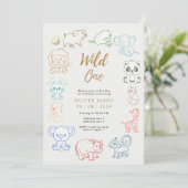 Doodle Party Dieren 1e verjaardag Kaart (Staand voorkant)