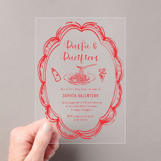 Doodle Pasta and Pacifiers Baby Shower Acryl Uitnodigingen (Insitu (Draagbaar))