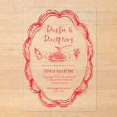 Doodle Pasta en Fopspenen Baby Shower Acryl Uitnodigingen (Voorkant)