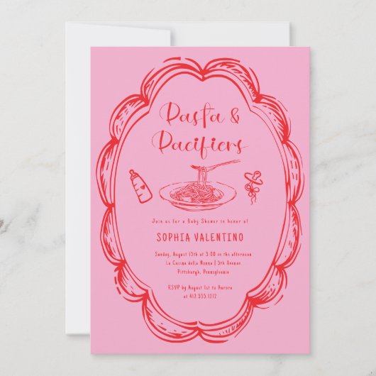 Doodle Pasta en Fopspenen Baby Shower Kaart (Voorkant)