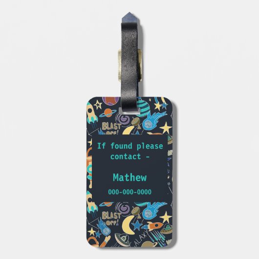 Doodle-patroon in de ruimte bagagelabel (Achterkant verticaal)