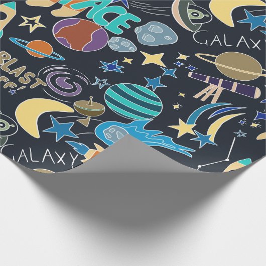 Doodle-patroon in de ruimte cadeaupapier (Hoek)
