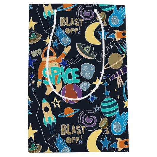 Doodle-patroon in de ruimte medium cadeauzakje (Voorkant)