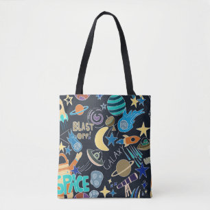 Doodle-patroon in de ruimte tote bag