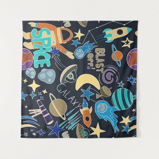 Doodle-patroon in de ruimte wandkleed (Voorkant (horizontaal))