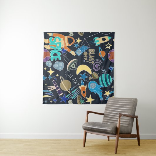 Doodle-patroon in de ruimte wandkleed (In Situ (horizontaal))