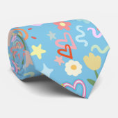 Doodle patroon pastel schaduw D Blauw BG Stropdas (Opgerold)