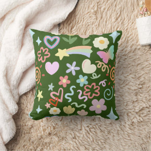 Doodle patroon pastel schaduw D Groen BG Kussen