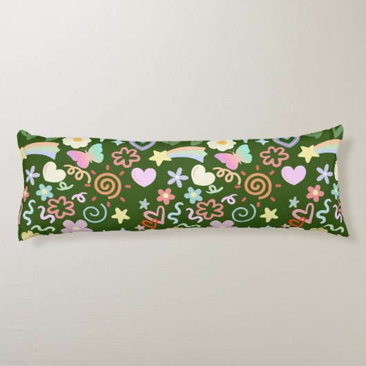 Doodle patroon pastel schaduw D Groen BG Lichaamskussen (Achterkant)