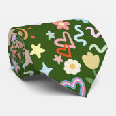 Doodle patroon pastel schaduw D Groen BG Stropdas (Opgerold)