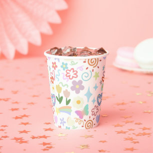 Doodle patroon pastel schaduw papieren bekers