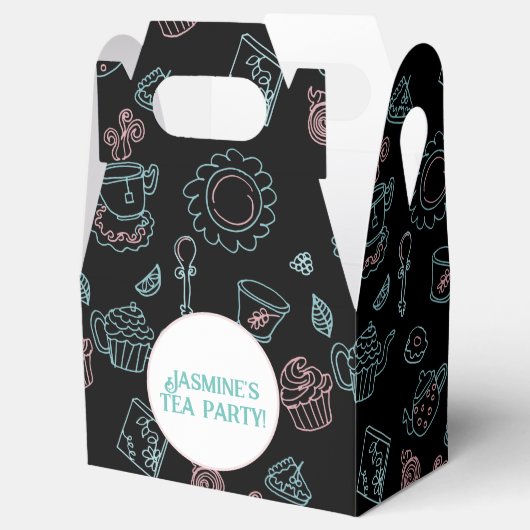 Doodle Pattern Birthday Party Favor Box Tea Party Bedankdoosjes (Geopend)