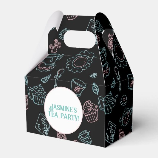 Doodle Pattern Birthday Party Favor Box Tea Party Bedankdoosjes (Voorkant Zijde)
