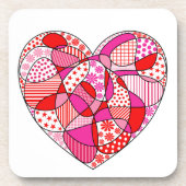 Doodle Pattern Heart Cork-Backed Onderzetter Set (Voorkant)