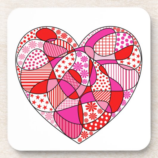 Doodle Pattern Heart Cork-Backed Onderzetter Set (Voorkant)