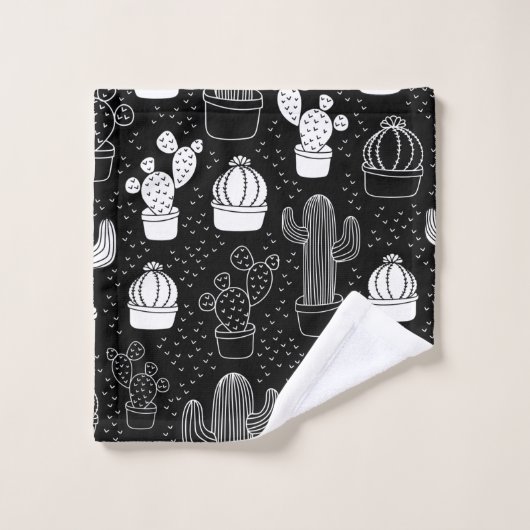 Doodle Pattern voor zwarte en witte cactus Bad Handdoek (Wasdoekje)