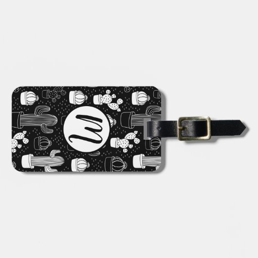 Doodle Pattern voor zwarte en witte cactus Bagagelabel (Voorkant horizontaal)