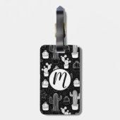 Doodle Pattern voor zwarte en witte cactus Bagagelabel (Achterkant verticaal)