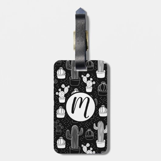 Doodle Pattern voor zwarte en witte cactus Bagagelabel (Achterkant verticaal)