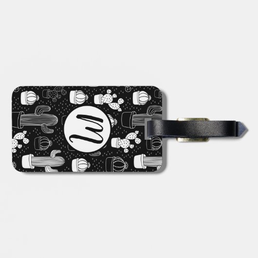 Doodle Pattern voor zwarte en witte cactus Bagagelabel (Achterkant horizontaal)