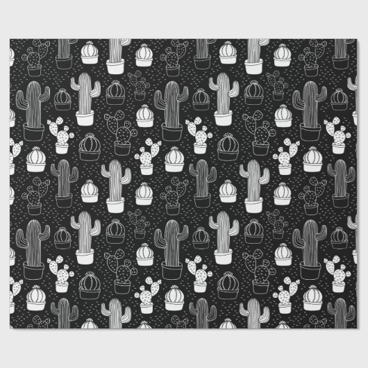 Doodle Pattern voor zwarte en witte cactus Cadeaupapier (Vlak)