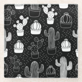 Doodle Pattern voor zwarte en witte cactus Glazen Onderzetter