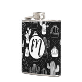 Doodle Pattern voor zwarte en witte cactus Heupfles (Links)