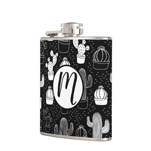 Doodle Pattern voor zwarte en witte cactus Heupfles (Links)