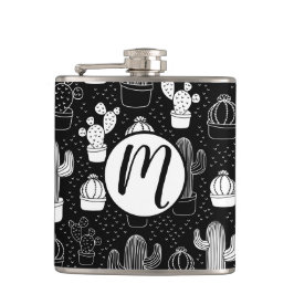 Doodle Pattern voor zwarte en witte cactus Heupfles