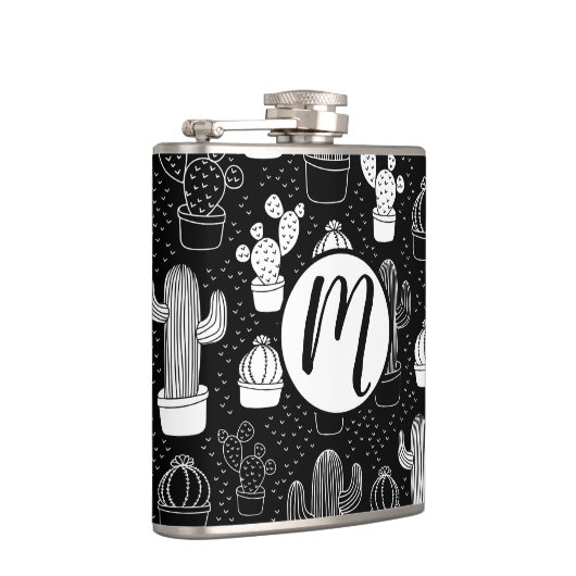 Doodle Pattern voor zwarte en witte cactus Heupfles (Rechts)