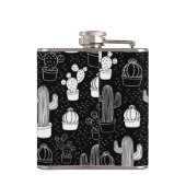 Doodle Pattern voor zwarte en witte cactus Heupfles (Achterkant)