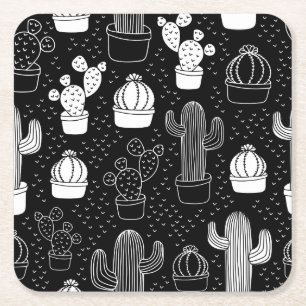 Doodle Pattern voor zwarte en witte cactus Kartonnen Onderzetters