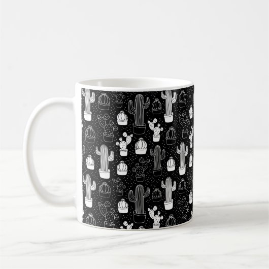 Doodle Pattern voor zwarte en witte cactus Koffiemok (Links)