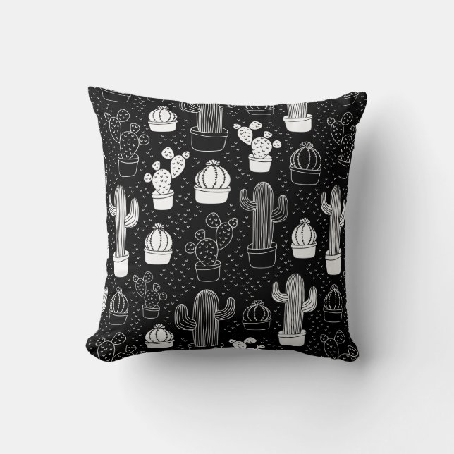 Doodle Pattern voor zwarte en witte cactus Kussen (Voorkant)