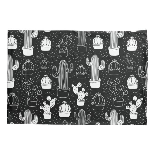 Doodle Pattern voor zwarte en witte cactus Kussensloop (Achterkant)
