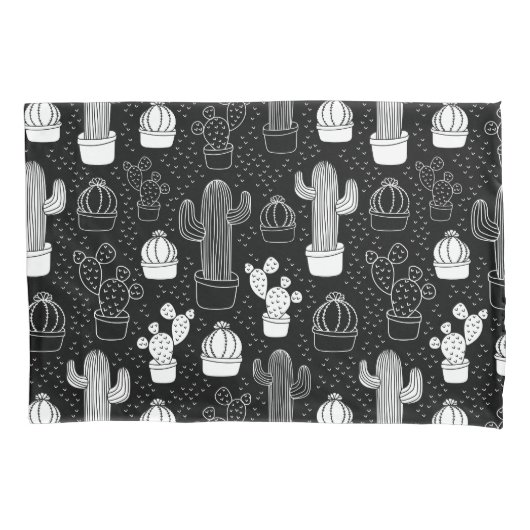 Doodle Pattern voor zwarte en witte cactus Kussensloop (Voorkant)