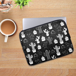 Doodle Pattern voor zwarte en witte cactus Laptop Sleeve