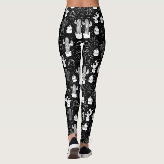 Doodle Pattern voor zwarte en witte cactus Leggings (Achterkant)