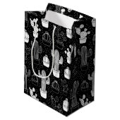 Doodle Pattern voor zwarte en witte cactus Medium Cadeauzakje (Achterkant Gekanteld)