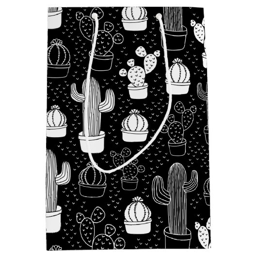 Doodle Pattern voor zwarte en witte cactus Medium Cadeauzakje (Voorkant)