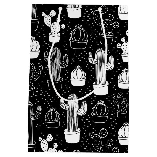Doodle Pattern voor zwarte en witte cactus Medium Cadeauzakje (Achterkant)